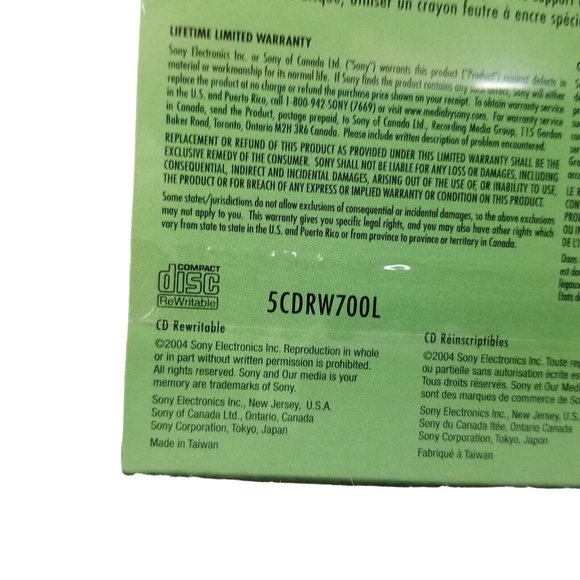Sony CD - RW 5 Pack Blank Discs 700MB 80 Min Rewritable 5CDRW700L New, Sealed - Picture 5 of 15